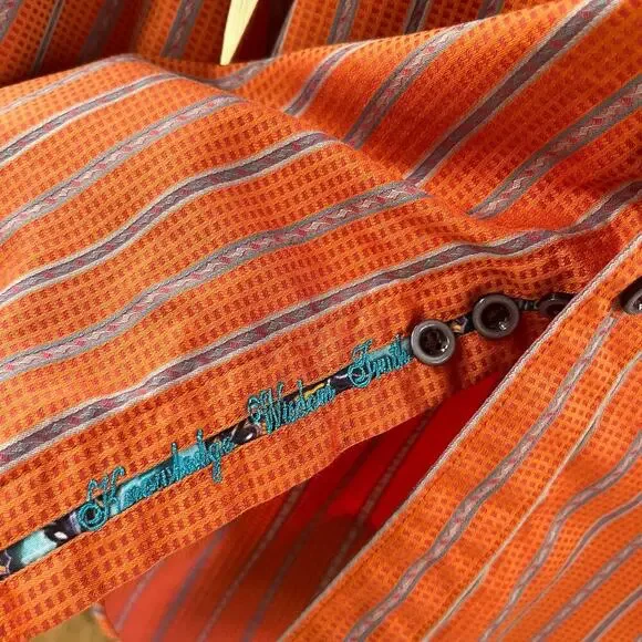 Robert Graham Men's Orange And Blue Striped Button Down Shirt Size 2XL - Picture 5 of 10